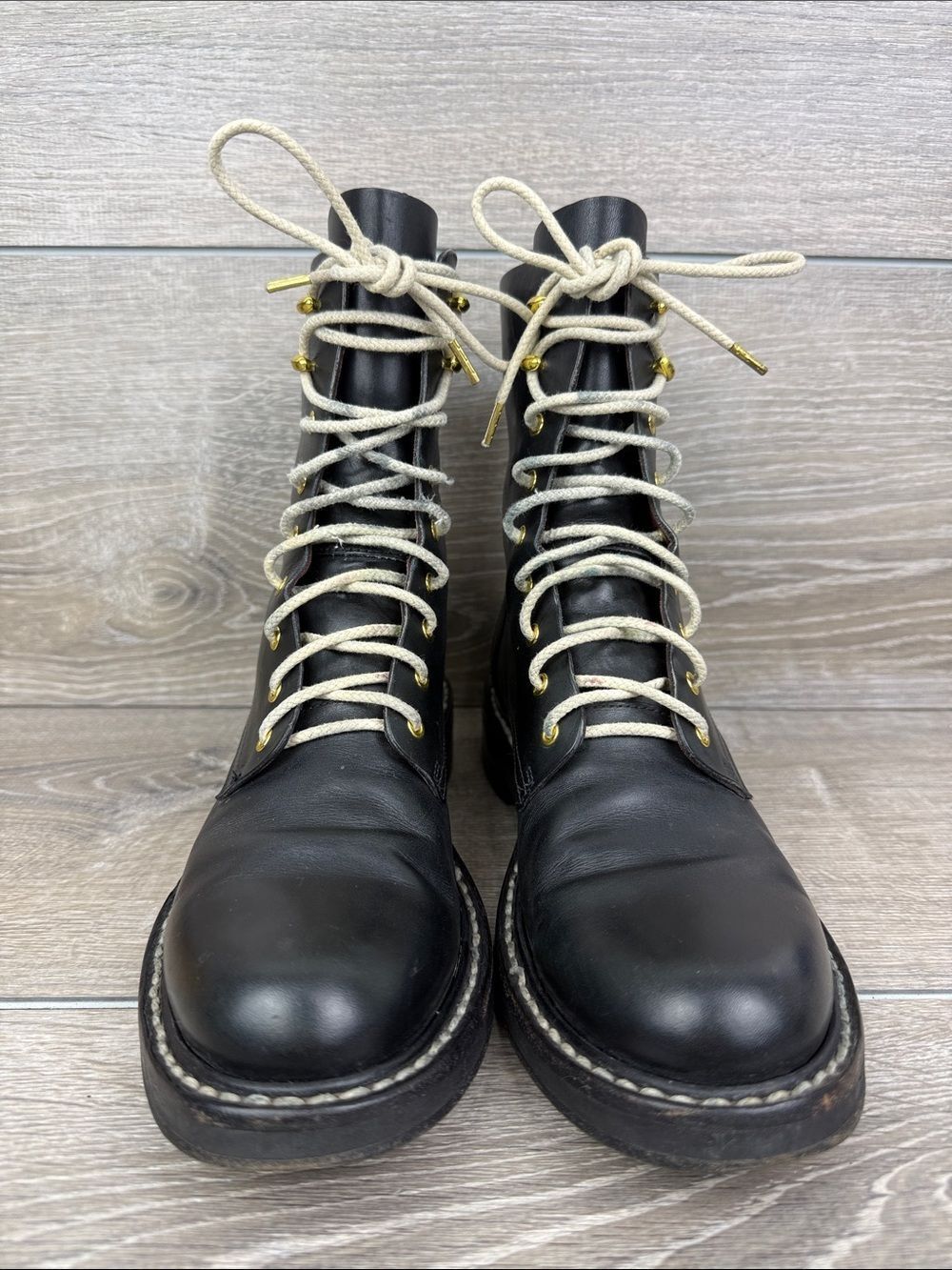 Rag & Bone Emil Women’s Sz 9/EU 39 Black Leather Lace Up Gold Eyelet Combat Boot - Picture 2 of 14